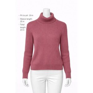 Jeanne Pierre Sweater Women M Pink Ribbed Cotton Turtleneck Long Sleeve